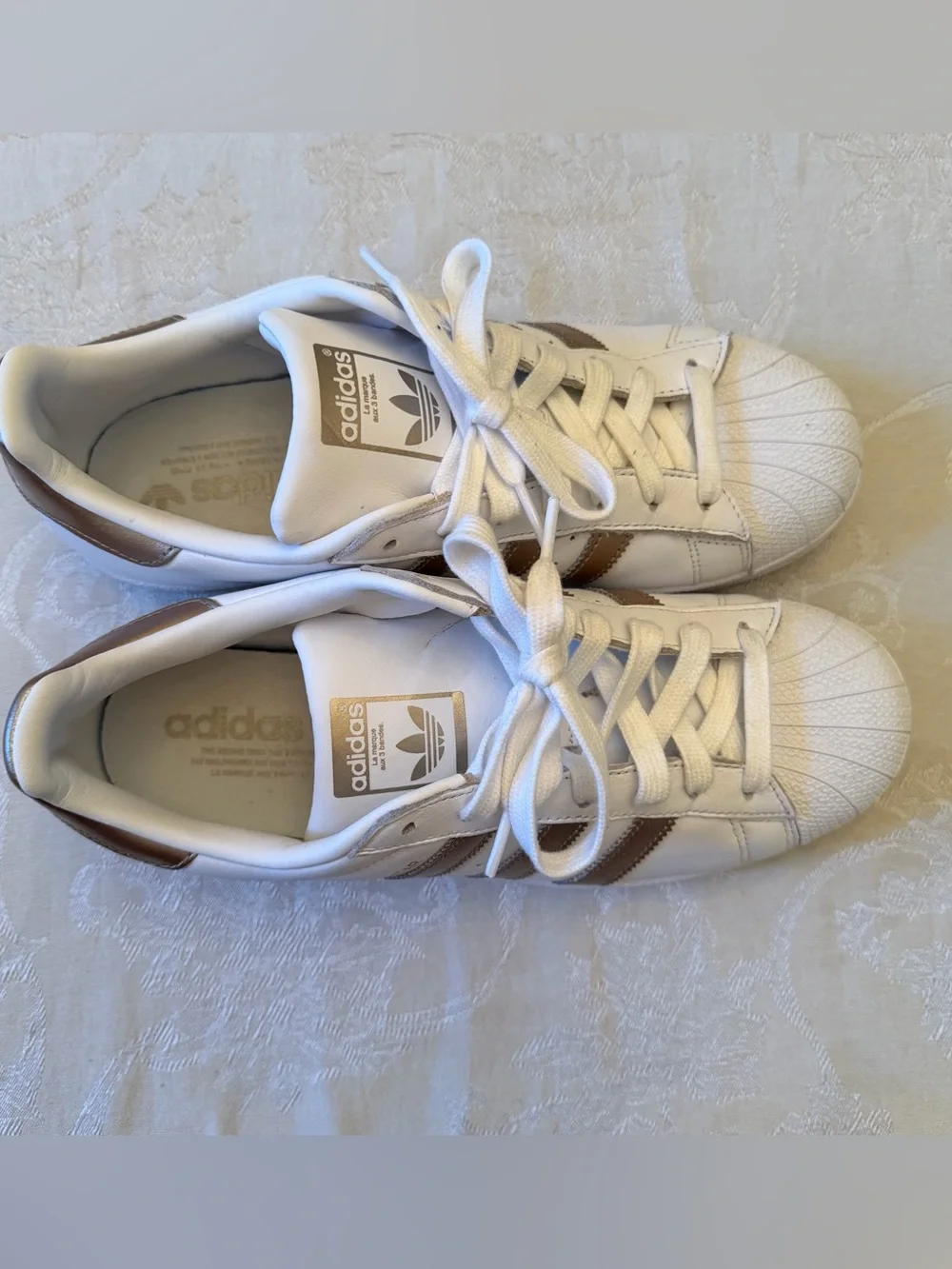 Adidas Women’s Superstar White Gold Metallic Shell-Toe Shoes Retro Size 9 - Picture 6 of 11